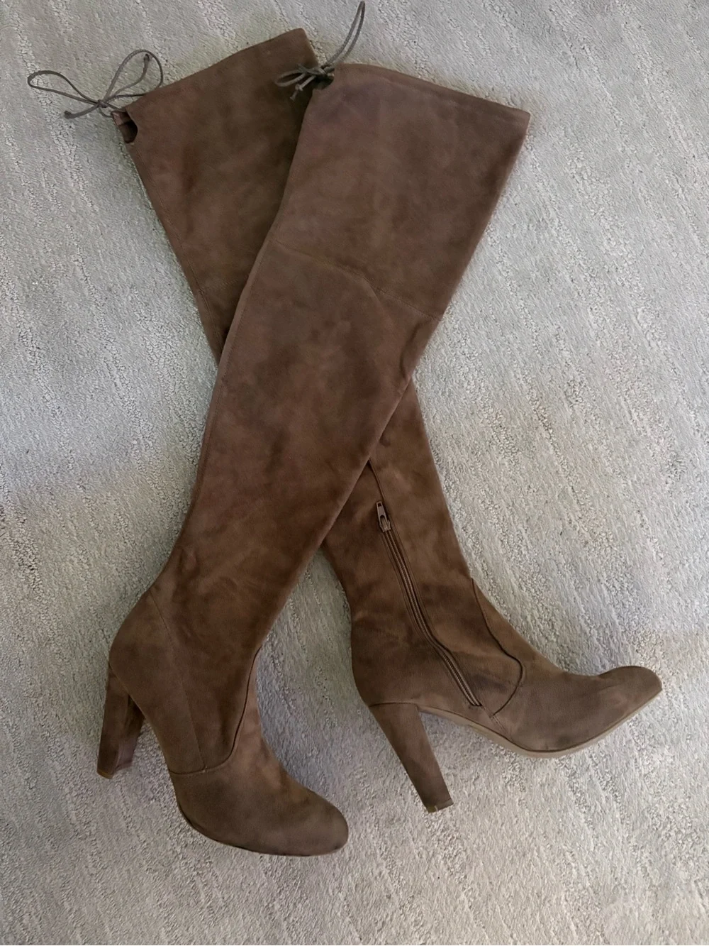 Taupe Faux Suede Thigh High Over The Knee Block Heel Boots Sz 10 Boho Festival